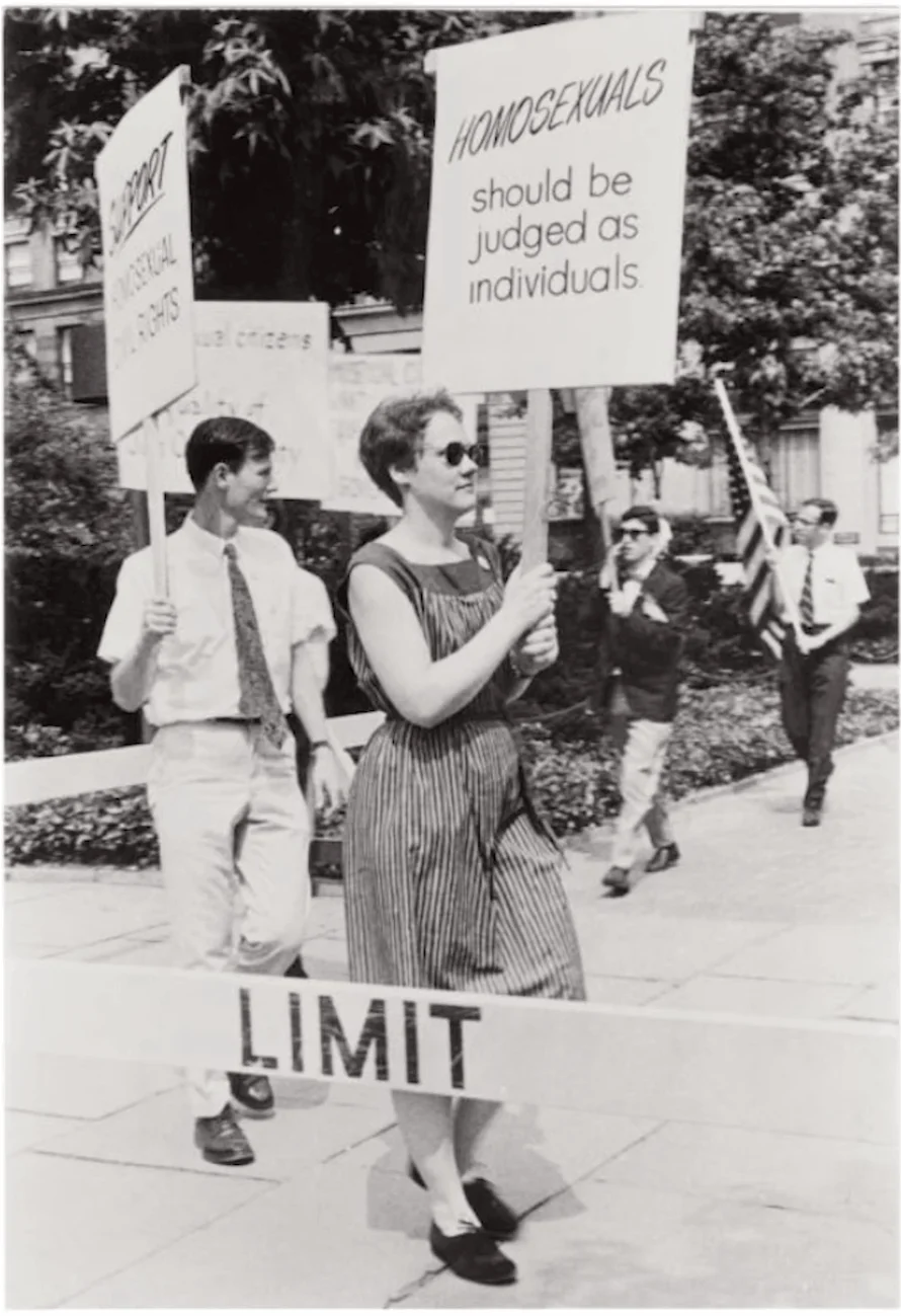 Barbara Gittings and Randy Wicker picketing, 1966