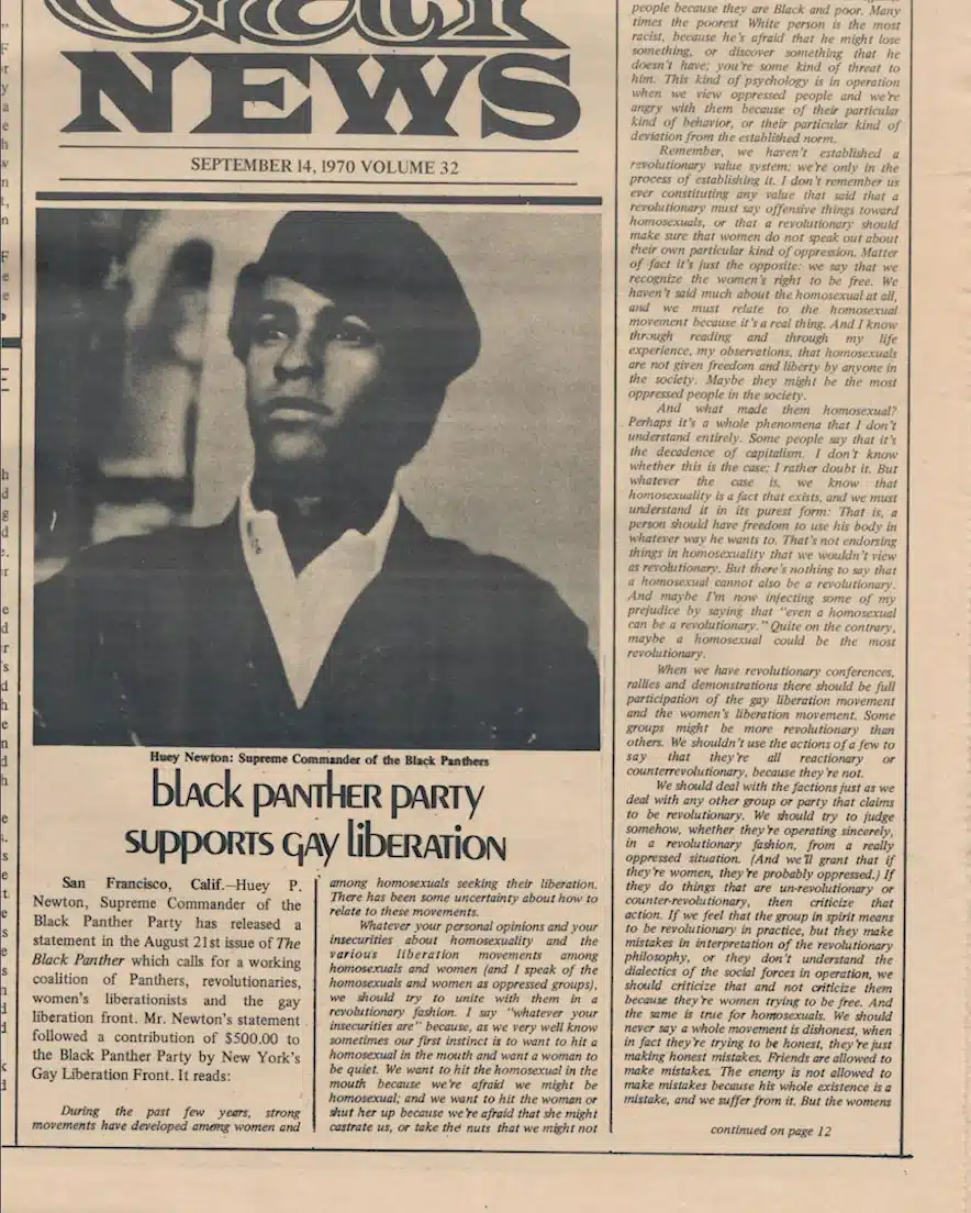 "Black Panther Party Supports Gay Liberation" from Gay Power, September 14, 1970