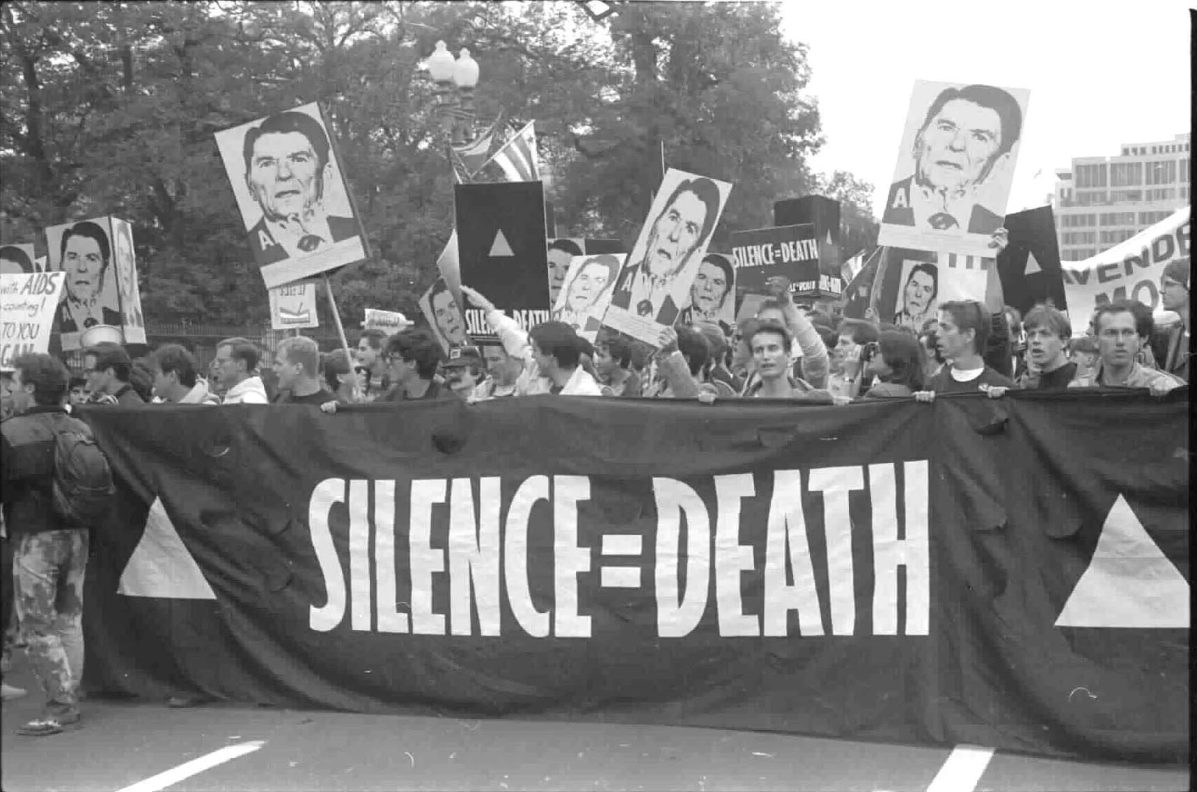 “Silence = Death” ACT UP banner, 1987
