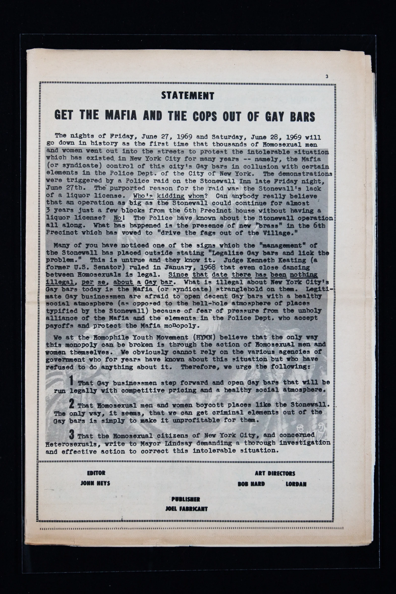 Get the Mafia and Cops Out of the Gay Bars, 1969