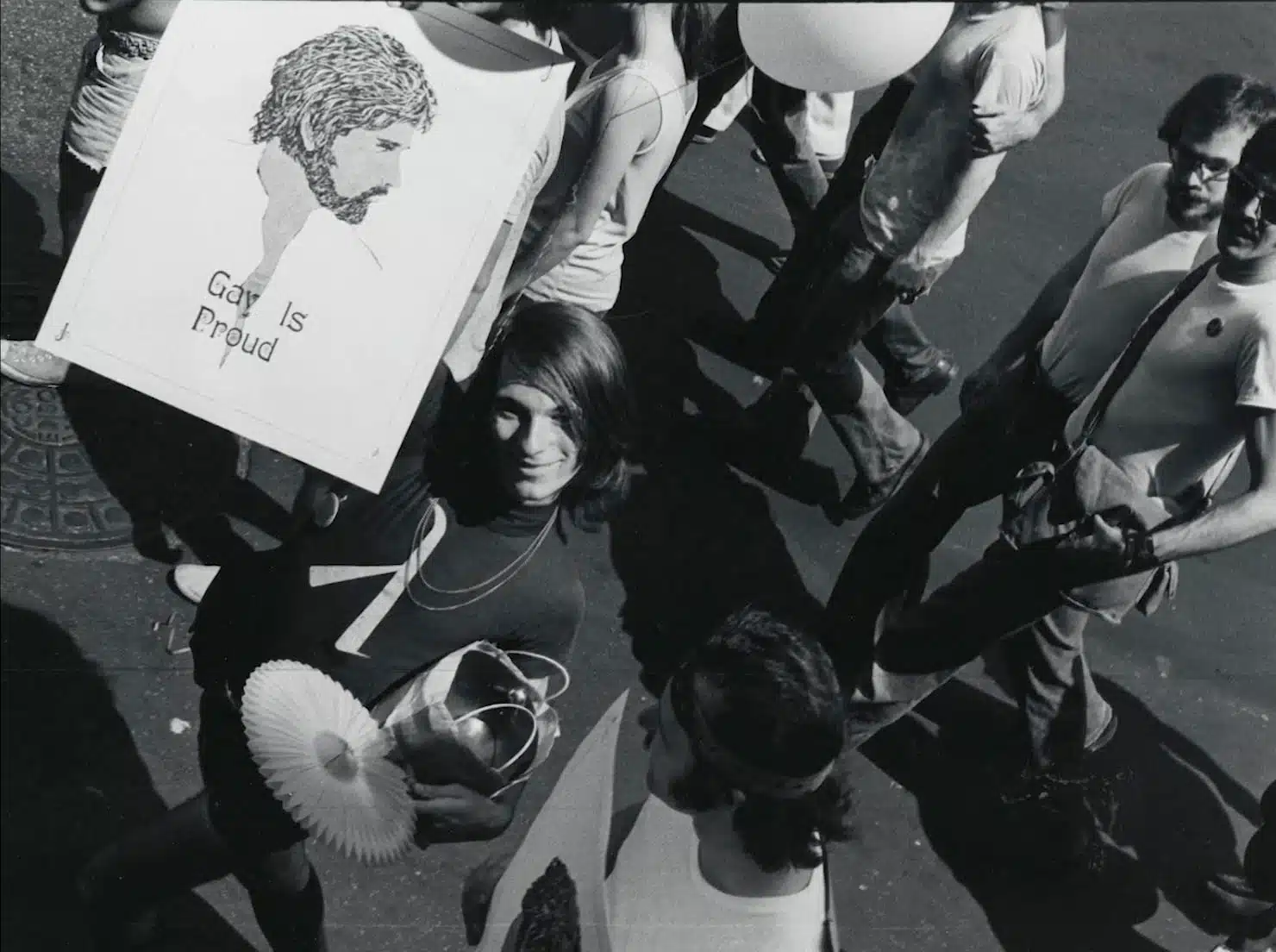 Marcher at the Christopher Street Liberation Day March holding a “Gay is Proud” sign, 1970