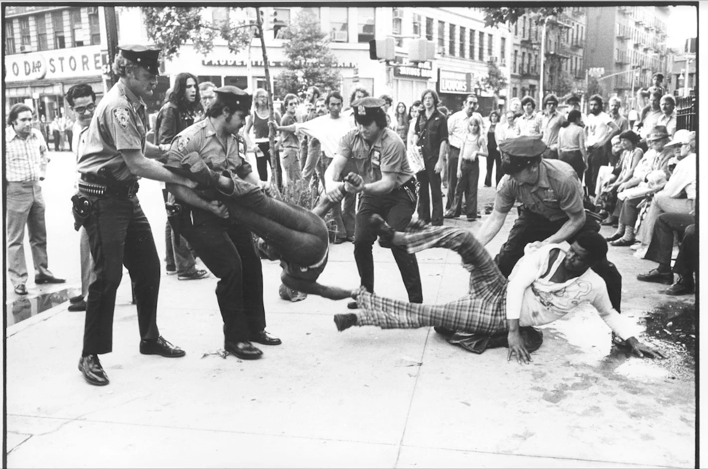 Police violently breaking up protest at Christopher Street Park, 1975